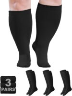 Plus Size Compression Socks: Wide Calf Compression Stockings for Men Women - Extra Large 20-30 mmHg Compression Hose Support for Running Travel Nurses Pregnancy 3 Pairs - Image 2