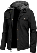 Pursky Men's Canvas Cotton Military Casual Field Jacket Outerwear With Removable Hood - Image 2