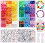 Quefe 3960pcs Pony Beads for Friendship Bracelet Making Kit 48 Colors Kandi Beads Set, 2400pcs Plastic Rainbow Bulk and 1560pcs Letter Beads with 20 Meter Elastic Threads for Craft Jewelry Necklace - Image 2