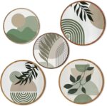 Qunclay 5 Pcs Wall Art Decor Wooden Living Room Wall Decor Bohemian Hanging Farmhouse Geometric 10'' and 8'' Aesthetic Wood Minimalist Posters for Bedroom(Greenery) - Image 2