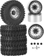 RC 2.2 Beadlock Tires Set 2.2" Wheels and Tires for 1/10 RC Crawler Axia1 SCX10 AMG 6X6 TRX4 Redcat Gen8 Gen7 Pro,Alloy 2.2 RC Rims Rubber Tires,Silver - Image 2