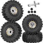 RC Brass&Aluminium 1.9 Crawler Tires/1.9 Beadlock Wheels and Tires Set for 1/10 SCX10 90046 AXI03007 TRX4 TRX6 VS4-10 Gen7 Gen8 MST CFX D90, RC Wheels and Rims Deep Dish Wheel,Silver - Image 2