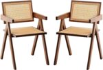 Rattan Accent Chairs, Modern Mid Century Dining Chairs Set of 2, Comfy Armchairs, Outdoor Rattan Chairs with Armrest for Bedroom Living Room Reading Room Dining Kitchen, Brown - Image 2
