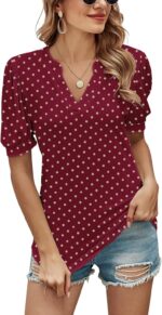 Romanstii Women Casual V-Neck T-Shirts Loose Puff Short Sleeve Tops Tunic Blouses - Image 2