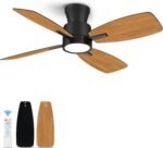 Roomratv Ceiling Fans with Lights,42 inch Flush Mount Ceiling Fan with Night Light,Quiet Reversible DC Motor Dimmable Lighting Modern Low Profile Ceiling Fan with Light Black - Image 2
