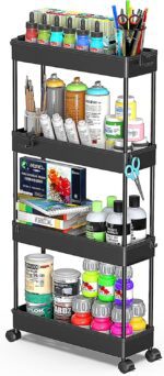 SPACEKEEPER Slim Rolling Storage Cart 4 Tier Bathroom Organizer Cart Mobile Shelving Unit Slide Out Utility Cart for Kitchen, Bthroom, Makeup, Craft, Laundry Narrow Places, Black - Image 2