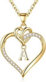 STORUP Heart Initial Necklaces for Women Girls, 14K Gold Plated Cubic Zirconia Heart Initial A-Z Pendant Necklace Dainty Heart Necklaces for Women Teen Girl Jewelry Birthday Gifts - Image 2