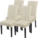 SearchI Dining Room Chair Covers Set of 4, Stretch Printed Floral Parsons Chair Slipcovers Removable Washable Kitchen Chair Protector Cover for Dining Room, Hotel, Ceremony (Beige Textured Grid) - Image 2