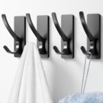 Self Adhesive Towel Hooks: Extra Strong 13LB, Stainless Hook for Hanging Loofah, Towels, Coat, Bath Robe Bathroom Shower, Black, 4 Pack - Image 2