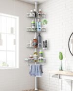 Shower Corner Caddy Tension Pole,Rustproof 4-Tier Bathroom Organizer,Adjustable Standing Shelves for Bathtub Shower Shampoo Storage,39 to 113 Inch,Silver - Image 2