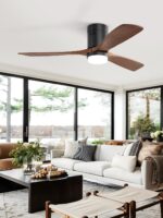 Sofucor 52 Inch Ceiling Fan with Lights and Remote, Flush Mount Low Profile Wood Ceiling Fan for Indoor Farmhouse Bedroom Living Room Outdoor Patio Porch, 3 Blades, Reversible DC Motor, Brown - Image 2