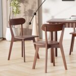 Solid Wood Dining Chairs Set of 2, Mid Century Modern Dining Room Chairs with Curved Backrest, Wooden Armless Kitchen Chairs for Dining Room, Space Saving, Walnut - Image 2
