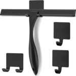 Stainless Steel Shower Squeegee for Glass, Includes 3 Adhesive Hooks, Shower Door Squeegee for Bathroom, Household Window, Car Windshield, Mirrors, Tiles Scrubber Clear, 12 inch Black - Image 2