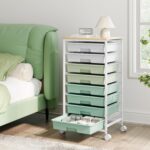 Storage Cart with 8 Drawers, Utility Cart with White Drawers and Wooden Tabletop, Craft Cart, Teacher Organization for Classroom, Storage Furniture, Office Organization, Green - Image 2