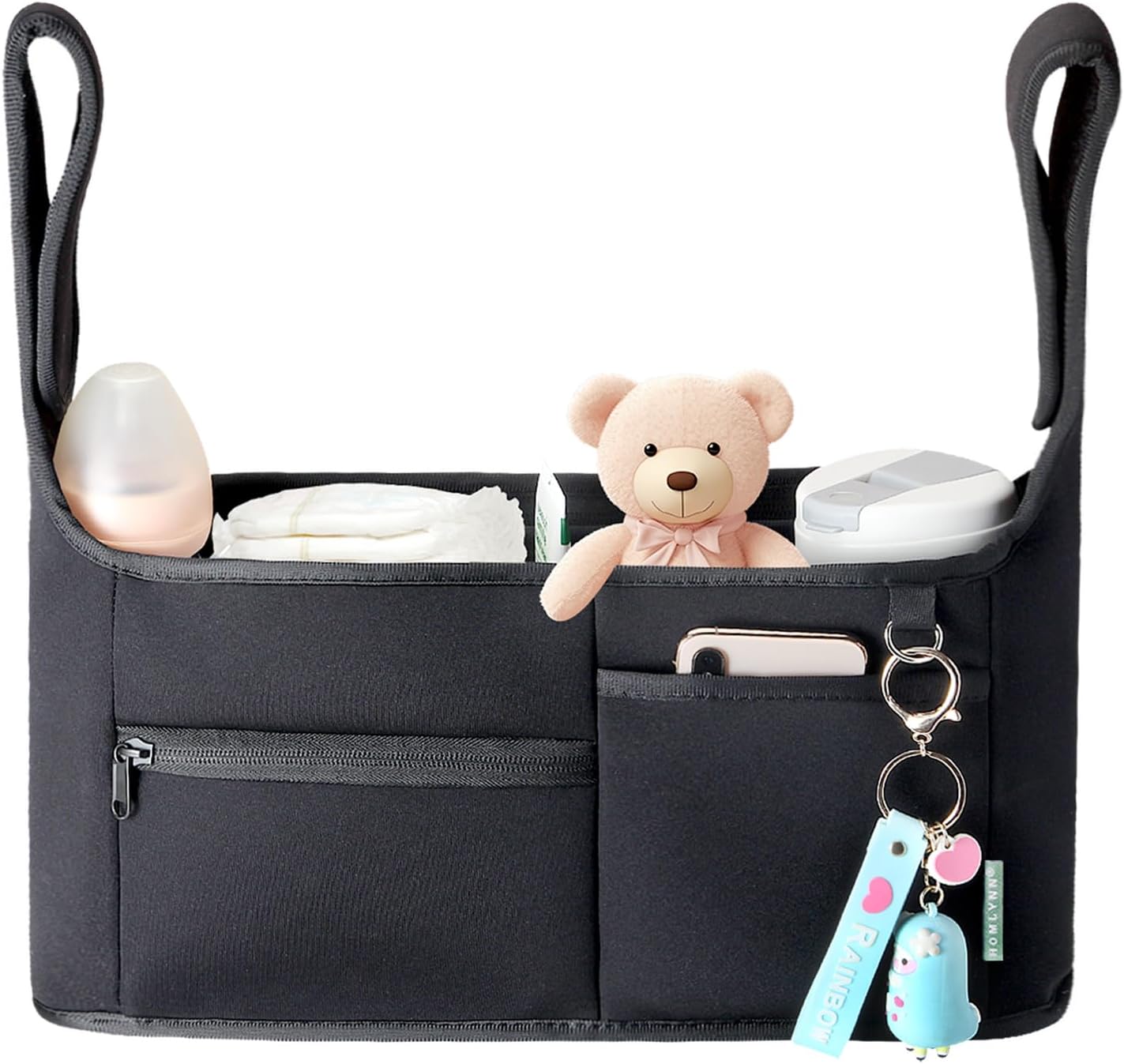 Stroller Organizer, New Fabric Design, Holds 2 Cup Holders for Baby Products, Multiple Pockets for Storing Diapers and Toys, Suitable for All Off-Road Models - Image 2