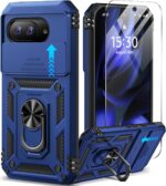 Taisairu for Google Pixel 9A Case with Screen Protector & Slide Camera Lens Cover,Built-in 360°Rotate Magnetic Ring Stand Shockproof Protective Phone Case for Google Pixel 9A Case (Blue) - Image 2