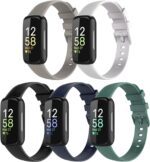 TiMOVO 5 Pack Sport Straps Compatible with Fitbit Inspire 3 Bands, Soft Silicone Sport Band for Women Men, Replacement Wristband for Fitbit Inspire 3 Tracker, Small, Black/Indigo/White/Gray/Pine Green - Image 2