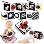 Tummy Time Toys, High Contrast Baby Book with Mirror & Teether, Black and White Infant Books, 0-6-12 Months Soft Book for Newborn, Sensory Books, Tummy Time Car Seat Toys 0-6 Month Boy Girl Gift - Image 2