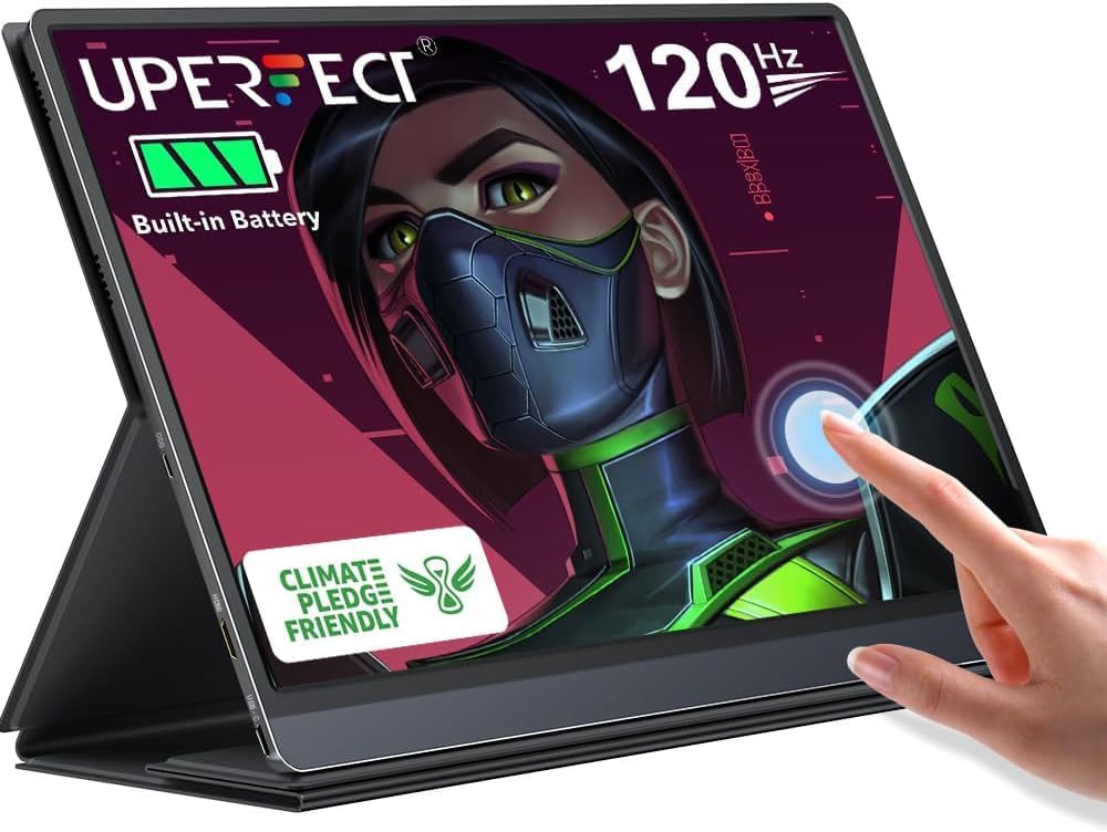 UPERFECT Portable Monitor Battery Touchscreen 120HZ | 15.6” 1ms Gaming Monitor | Built-in 10800mAh Battery Powered |FHD FreeSync| Type-C & HDMI | Travel Screen for Laptop, Computer, Game Consoles - Image 2