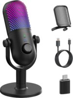 USB Microphone for PC Gaming: Condenser Microphone RGB for Gamer with Stand Mic - Recording Mic for Computer&Laptop with Qiuck Mute - Desk Podcast Mic for Podcast & Singing & Streaming & Youtube Black - Image 2
