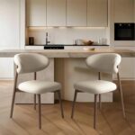 Upholstered Dining Chairs Set of 2,Mid Century Modern Kitchen Chairs with Back and Wood Frame,Faux Leather Dinner Chairs (Light Khaki + Light Walnut Legs, Set of 2) - Image 2