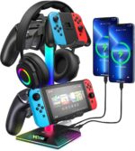 VCOM RGB Gaming Headphones Stand with 2 USB and 1 Type-C Ports, Headset Stand with 10 Light Modes and Non-Slip Rubber,Suitable for All Earphone Accessories, Best Gift for Desk Gamers - Image 2