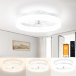 VOLISUN Low Profile Ceiling Fans with Lights and Remote,15.7in Modern Ceiling Fan Flush Mount, 3000K-6500K Dimmable Bladeless LED Fan Light,White Fandelier Ceiling Fans with Lights for Bedroom - Image 2