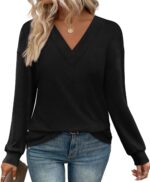 WIHOLL Long Sleeve Shirts for Women V Neck Tops Tunic Fall Winter Sweatshirts 2025 Clothes - Image 2