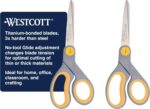 Westcott 8-Inch Titanium-Bonded Scissors with Adjustable Glide Feature for Office and Home - Gray/Yellow, 2-Pack - Image 2