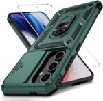 Weycolor for Samsung Galaxy S24 FE Case with Camera Lens Cover, HD Screen Protector, 10 FT Military Grade Drop Protection, Magnetic Ring Holder Kickstand Protective Phone Case, Pine Green - Image 2