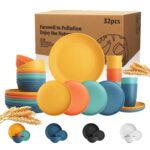 Wheat Straw Dinnerware Set of 32, Unbreakable Dinner Plates and Bowls Dishes Sets Service for 8,Dishwasher Safe Dinnerware Sets for Kitchen and Camping.Vibrant Series - Image 2