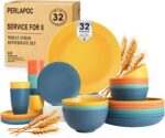 Wheat Straw Dinnerware Sets, Plates and Bowls Sets Unbreakable & Microwave Safe - 32 Piece Service for 8 Dinner Plate Dessert Plate Cereal Bowl Cup for Kitchen & Outdoor - Multi - Image 2