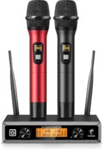 Wireless Microphone System, TONOR Professional Metal Cordless Karaoke Microphones, Handheld Dynamic Mic Set with Receiver for Party, Meeting, KTV, Church, DJ, Wedding, Singing, 200ft, TW820 Black &Red - Image 2