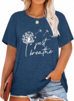 Womens Plus Size Dandelion Print Tshirt Cute Graphic Floral Tees Short Sleeve Summer Blessed Tee Tops - Image 2