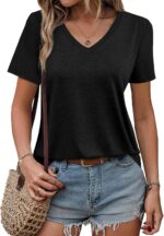 Womens Short Sleeve T Shirts V Neck Tops Summer Trendy Comfy Casual Basic Tee Shirt - Image 2