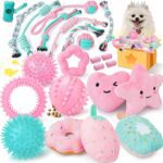 XIUGOAL Pink Puppy Toys for Boredom - 23 Pack Puppy Chew Toys for Teething, Interactive Dog Toys for Puppies, Cute Small Dog Toys with Treat Ball, Squeaky Dog Chew Toys and Ropes - Image 2