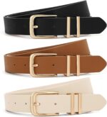 XZQTIVE 3 Pack Women Belts For Jeans Dresses Pants Ladies Leather Waist Belt with Gold Buckle - Image 2