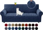 YEMYHOM 1 Piece Stretch Couch Covers for 3 Cushion Couch, Jacquard Sofa Cover with Non-Slip Elastic Bottom, Thickened Slipcover Furniture Protector for Dogs Pets (Large, Navy） - Image 2