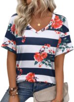 Zeagoo Womens Summer Tops Short Sleeve Casual Shirts Floral Tee Trendy 2025 Basics V Neck Plain Tshirt - Image 2