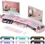 gianotter Dual Monitor Stand Riser, Desk Organizer With Drawer and 2 Pen Holders,Desk Organizers and Accessories, Pink Office Supplies (Pink) - Image 2