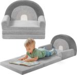little dove 2-in-1 Kids Couch, Extra Wide Soft Toddler Couch Fold Out, Convertible Kids Sofa to Lounger, Comfy Toddler Chair, Kid Furniture for Playroom, Ideal Gifts for Boys & Girls, Gray - Image 2
