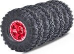 1.0 Beadlock Wheels and Tires Set 57 x 24 mm 1.0 inch Rubber Rock Crawler Tires & Alloy Blade Wheels for 1/18 1/24 Axial SCX24 TRX4M Gladiator Bronco C10 JLU Deadbolt RC Crawler Upgrade (Red) - Image 2