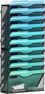 11-Tier Wall File Organizer Hanging Wall File Holder Wall Mount Paper Folder Organize, Mesh Magazine Document Mail Organizer Wall Organizer for Office School Home, Black - Image 2