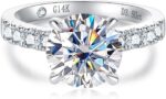 14K Solid Gold Side Stones Ring, Round/Princess Cut Centerpiece Moissanite Lab Grown Created Diamond, D Color and Flawless Real Gold Wedding Anniversary Ring - Image 2