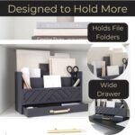 BLU MONACO Grey Wooden Desk Organizer with Drawer and Gold Handle – Perfect Desk Accessories for Home Office Organization – Desktop Mail Storage for Office Supplies - Image 5