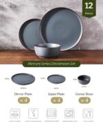Famiware Mercury Plates and Bowls Sets, 12 Pieces Stoneware Dinnerware Sets, Dishes Set for 4, Microwave and Dishwasher Safe, Charcoal - Image 3