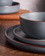 Famiware Mercury Plates and Bowls Sets, 12 Pieces Stoneware Dinnerware Sets, Dishes Set for 4, Microwave and Dishwasher Safe, Charcoal - Image 4