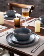 Famiware Mercury Plates and Bowls Sets, 12 Pieces Stoneware Dinnerware Sets, Dishes Set for 4, Microwave and Dishwasher Safe, Charcoal - Image 6