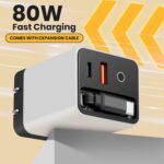 3 in 1 GaN Charger,Scalable 80w Max Fast Charger Module with Type-C Cable & 2 USB Ports, Scalable Charging for iPhone 15/14, Samsung, MacBook, iPad, Laptops - Home Travel Essential (White) - Image 3