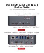 AV Access Docking Station Dual Monitor, KVM Switch 2 Monitors 2 Computers (Laptop & Desktop), USB-C Charge & Ethernet for Laptop, EDID, 4K@60Hz Dual HDMI Output, 120W Power Adapter, 5xUSB, Audio, SD - Image 3